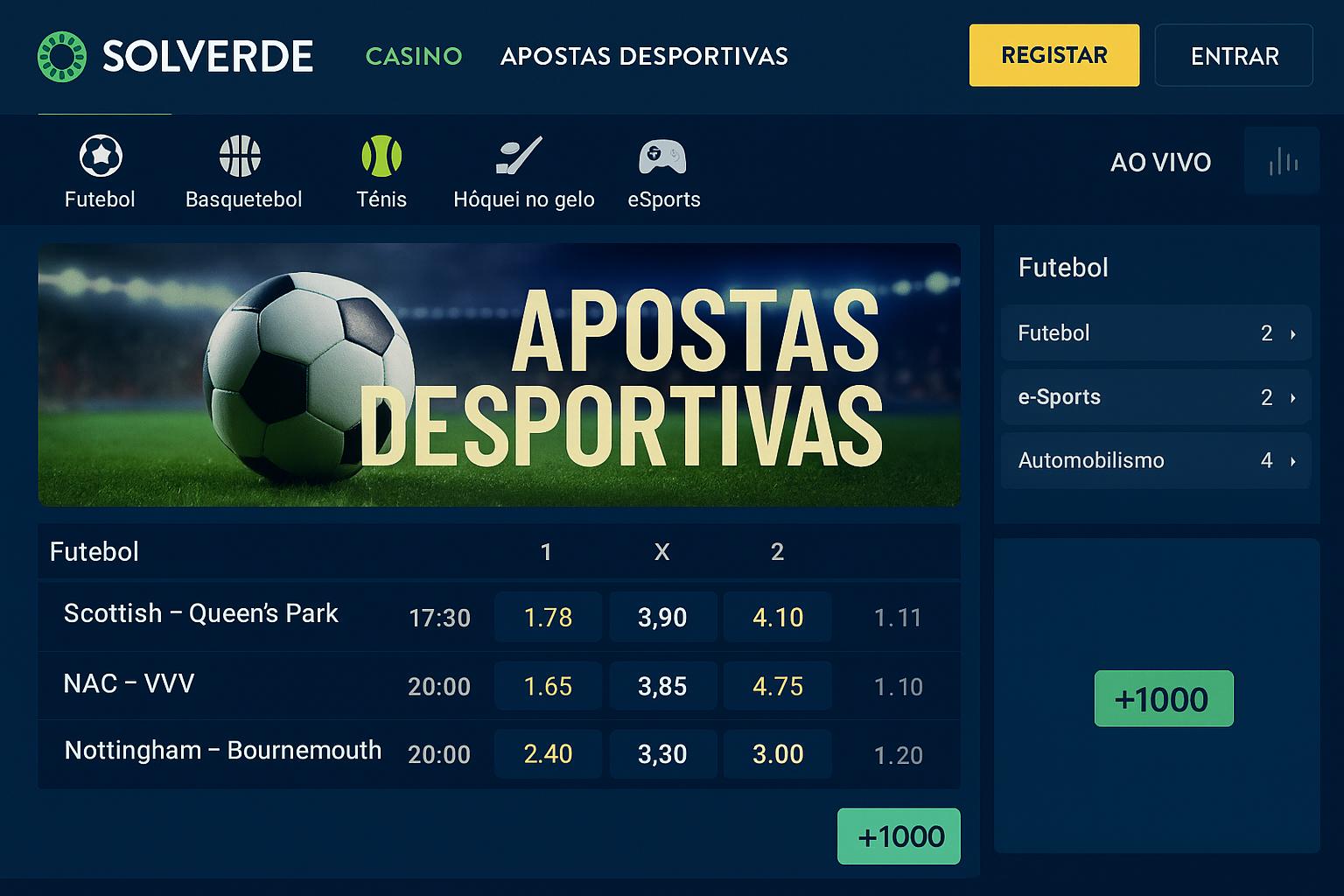 Apostas esportivas no cassino online SOLVERDE